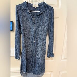 cloth & stone Blue Printed Long-Sleeve Button-Front Shirt Dress